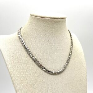 Vintage Silver Tone Glomesh Metal Mesh Chain Necklace 15 Inch Retro Disco Glam